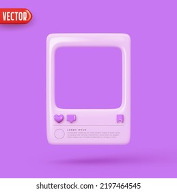 Plantilla de publicación vacía de medios sociales limpia. Borde de marco púrpura de las redes sociales. Diseño 3d realista. Elemento decorativo Lilac, para pancarta publicitaria y afiche violeta. Ilustración del vector