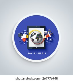 Social media. Cloud of application icons. Set for web and mobile applications of social media. Can be used for web banners, marketing and promotional materials, presentation templates 