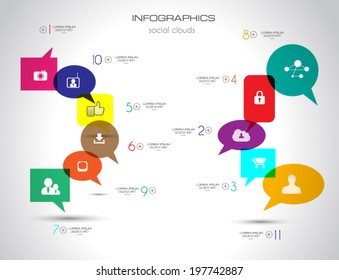 Social Media and Cloud concept Infographic background with a lot of icons for seo, advertising banners, cover materials or branding brochures
