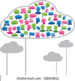 Social media clouds shape made with global communication icons.