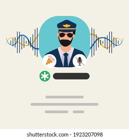 Social media clubhouse app for drop in audio chat application on smartphone. Pilot profile character.