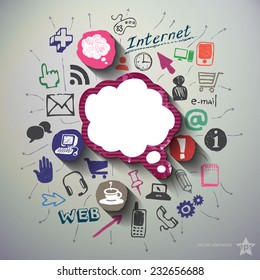 Social media collage with icons background. Vector illustration