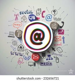 Social media collage with icons background. Vector illustration