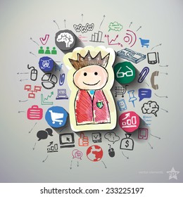 Social media collage with icons background. Vector illustration