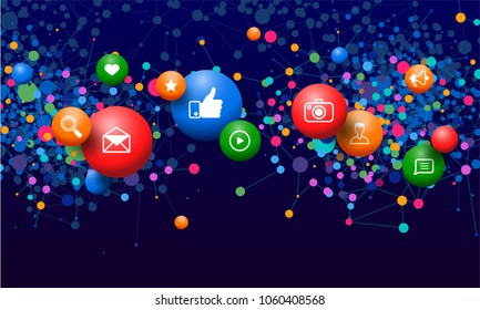 Social Media. Colorful illustration with network technology communication background. Vector