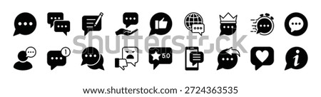 Social media comment icon vector set. Contains Speech bubble, conversation, talk, write, feedback, fast response, inbox, satisfaction, information, like button, global communication - illustration