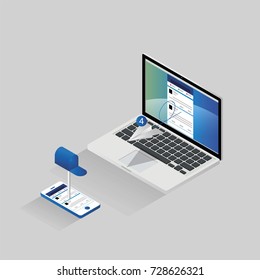 Social Media Communication, Computer sending message on mobile