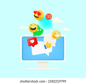 Social media communication concept. 3d vector illustration