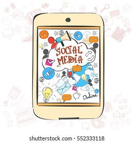 Social Media Communication Concept Internet Network Connection People Doodle Hand Draw Sketch Background Vector Illustration