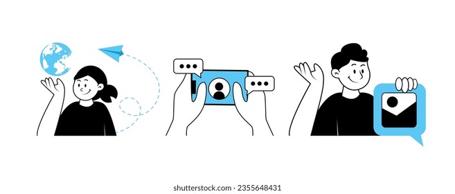 Social media communication and content sharing concept 