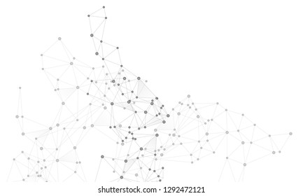 Social media communication digital concept. Network nodes greyscale plexus background. Circle nodes and line elements. Global social media network space vector. Nanotechnology backdrop.