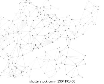 Social media communication digital concept. Network nodes greyscale plexus background. Artificial intelligence plexus. Nodes and lines polygonal connections. Global social media network space vector.