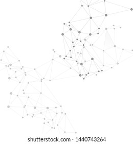 Social media communication digital concept. Network nodes greyscale plexus background. Global social media network space vector. Nodes and lines polygonal connections. Gene manipulation concept.