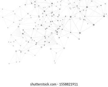 Social media communication digital concept. Network nodes greyscale plexus background. Global social media network space vector. Virtual reality polygin design. Fractal hub nodes connected by lines.