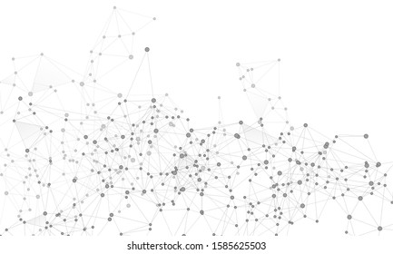 Social media communication digital concept. Network nodes greyscale plexus background. Biotechnology backdrop design. Circle nodes and line elements. Global social media network space vector.