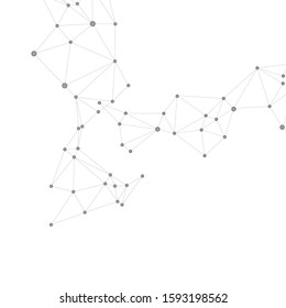 Social media communication digital concept. Network nodes greyscale plexus background. Global social media network space vector. Genetic engineering abstract. Circle nodes and line elements.