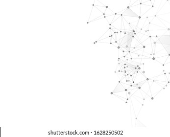 Social media communication digital concept. Network nodes greyscale plexus background. Molecule, atoms or neurons. Global social media network space vector. Linked dot nodes and lines low poly.