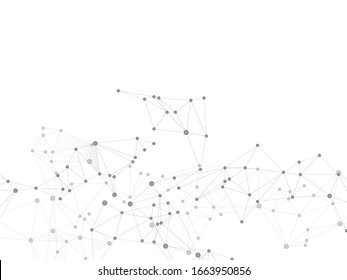 Social media communication digital concept. Network nodes greyscale plexus background. Fractal hub nodes connected by lines. Global social media network space vector. Genetic engineering abstract.