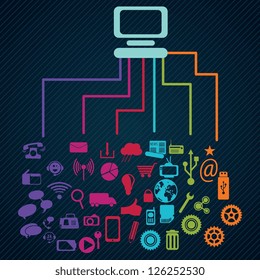 Social media, communication in the global computer networks. Colorful Icons set