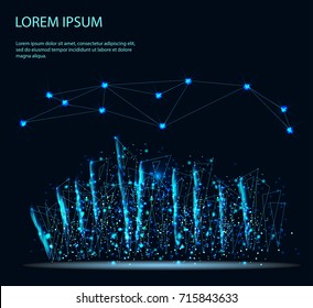 Social Media Communication Internet Network Connection City Skyscraper View Cityscape Background. Abstract image of a point pin in the form of a starry sky or space
