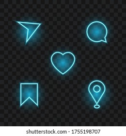 Social Media And Communication Neon Icons, Isolated Vector Illustration.