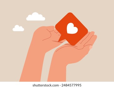 Social media communication. Social media positive and negative feedback. Heart icon social media SMM manager, popularity. Flat vector illustration