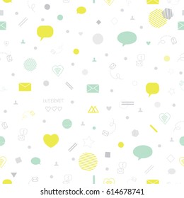 Social Media, Communication Seamless Pattern In Trendy Minimalistic Style. All Elements Available Under Mask.