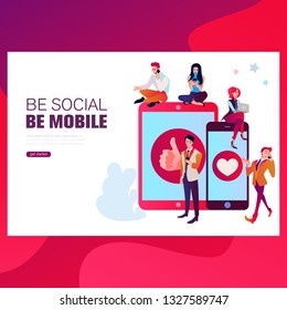 Social Media Communication Technology Characters Landing Page Template. Mobile App Development Ab Test Landing Page.