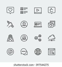 Social Media, Communication And Web Profile Vector Icon Set In Thin Line Style