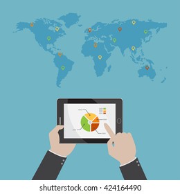 Social Media Communication World Map Concept Internet Network Connection People Flat Vector Illustration