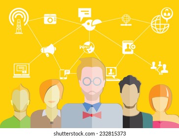 social media and communication, yellow background