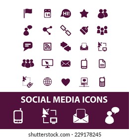 social media, community, blog isolated icons, signs, illustrations, vectors set on white background