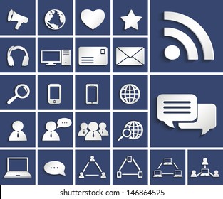 social media and computer communication paper cut icons set