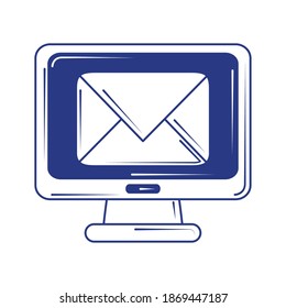 social media computer email marketing blue line fill style vector illustration