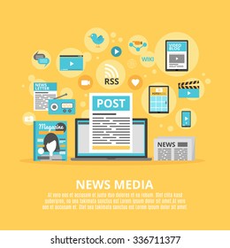 Social media computer tools to share and exchange information concept flat icons combination poster abstract vector illustration