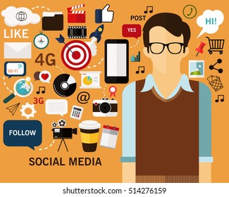 social media concept background. Flat icons.