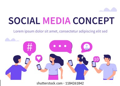 Social media concept banner. Can use for web banner, infographics, hero images. Flat vector illustration isolated on white background.