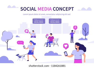 Social media concept banner. Can use for web banner, infographics, hero images. Flat vector illustration isolated on white background.