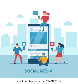 Social media concept banner with text place. Flat style minimal vector illustration isolated on white background.