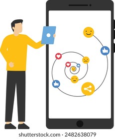 Social media concept with characters. Big magnet vector illustrations attract likes and followers. Influencers, bloggers who create online content