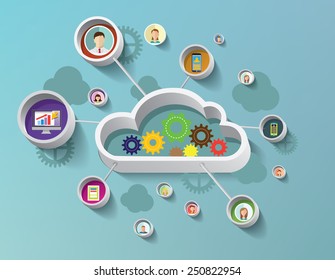 Social media concept cloud technology with flat icons. Vector illustration