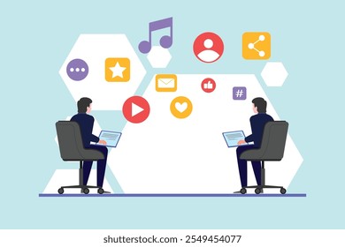 Concepto de medios sociales. Ilustración vectorial plana de color aislada.