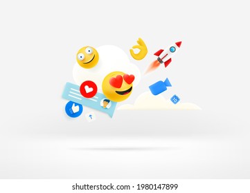 Social media concept with emoji and web icons