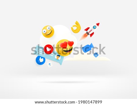 Social media concept with emoji and web icons