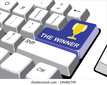 Social media concept: Enter button with The winner on computer 