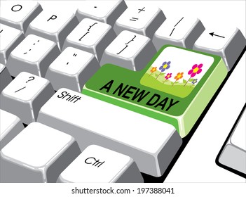 Social media concept: Enter button with a new day on computer 