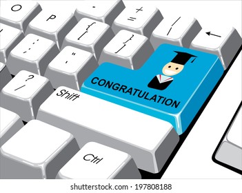 Social media concept: Enter button with congratulation on computer 