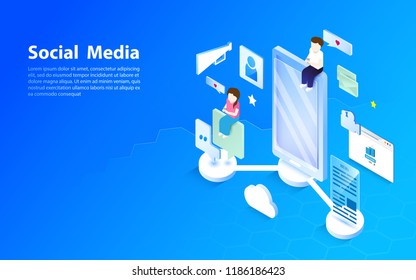 Social media concept. Flat and isometric style design