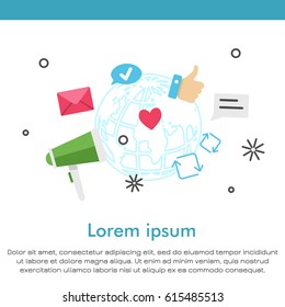 Social media concept. Flat line design. Modern vector illustration.