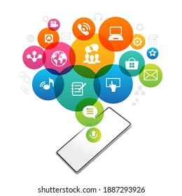 Konzept der sozialen Medien. С Kommunikation in den globalen Computernetzwerken. Set von flachen Design-Konzept-Symbole für Web- und Mobile-Dienste.  Flache Vektorgrafik.